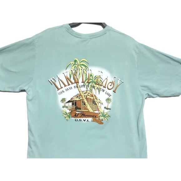 Take it Easy St Thomas Virgin Islands T Shirt Teal Green Women's Size Large - Picture 5 of 7